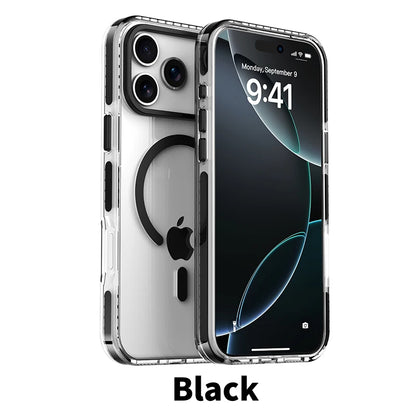 Luxury PE Striped Border Cover For Magsafe Magnetic Wireless Charge Clear Phone Case For iPhone 17 Air 16 E 15 14 13 12 Pro Max