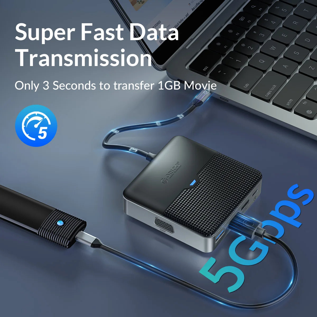 ORICO Type C Docking Station USB 3.0 HUB 4K60Hz HDMI-compatible RJ45 PD Adapter for Macbook iPad Air M1 PC Accessories Splitter