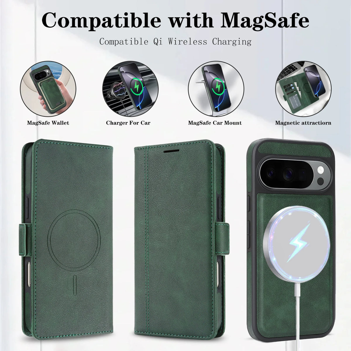 2 In 1 Leather Case For Google Pixel 9 9a 9Pro 10 Pro 10Pro XL Cash Card Slots Wireless Charging Magnetic Wallet Phone Cover