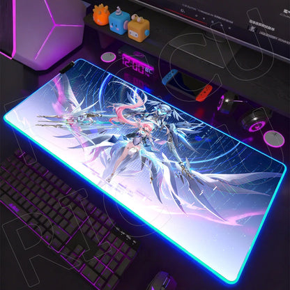 RGB HD XXL Mousepad Game Wuthering Waves Aemeath Mouse Pad Rug Desk Mat Computer Gaming PC Accessories Rubber Keyboard LED Mats