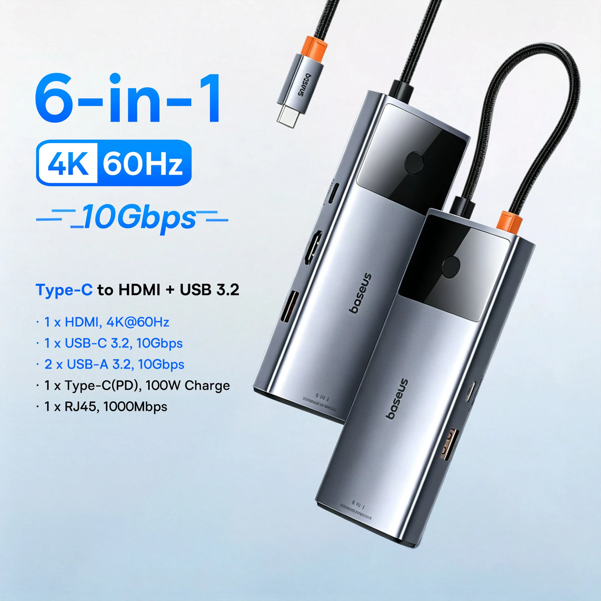 Baseus 13-in-1 USB C HUB to 2*HDMI 1*DP 4K@60Hz 1*VGA Quadruple Display USB 3.2 Adapter with RJ45 SD TF 3.5mm PD 100W Type C Hub