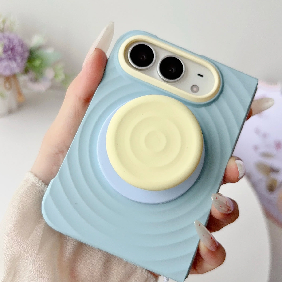 Case For Apple iPhone Duo For Foldable iPhone Duo For Magsafe With  Magnetic Ring Ripples Stand Luxury Silicone Ripples Cover