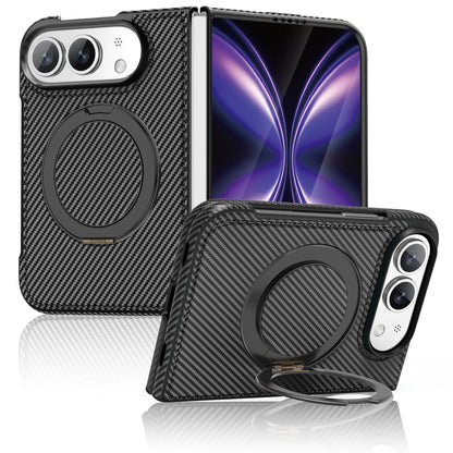 For iPhone Duo Case Luxury Carbon Fiber Texture Magnetic 360 Rotating Ring Holder Shockproof Protection Back Cover Accessories