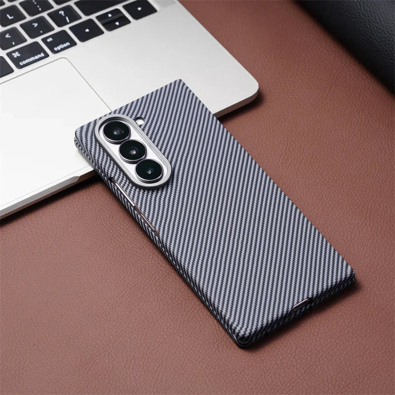 Business Magnetic Carbon Fiber Texture Case for Samsung Z Fold 8 7 6 5 4 Wireless Charging PC Cover with Screen Protective Film