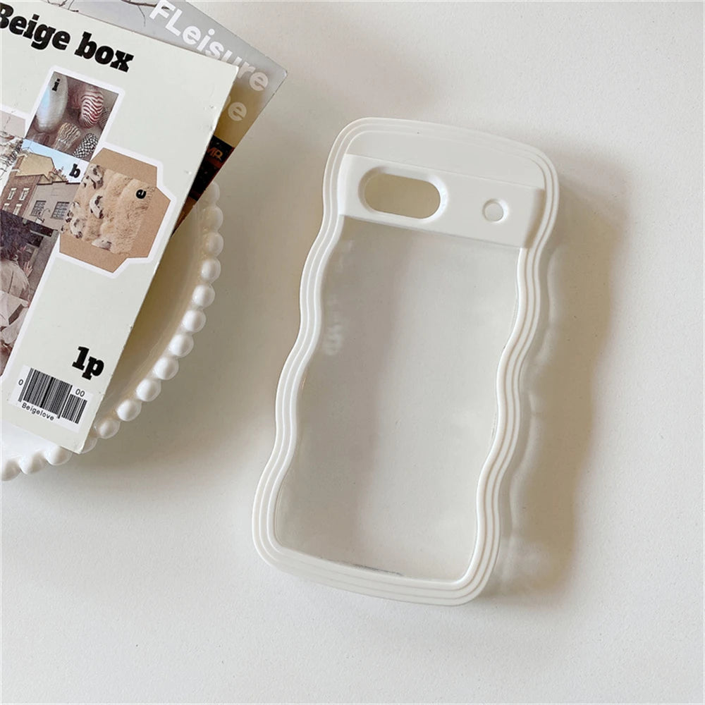 2IN1 Cute Curly Wavy Transparent Phone Case For Google Pixel 11 11Pro 10 10Pro 9 9Pro 9A 8 8A 7A Candy Color Shockproof Cover