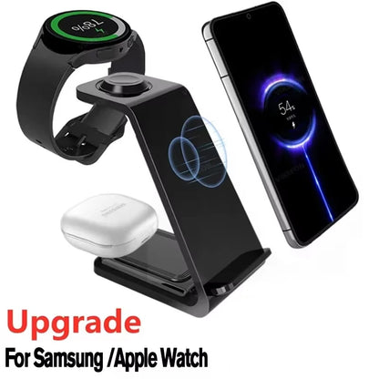 Fast Wireless Charger Stand For iPhone 17 16 15 14 Samsung S24 S23 Apple Watch 8/7 Samsung Galaxy 6/5 3 In 1 Charging Station