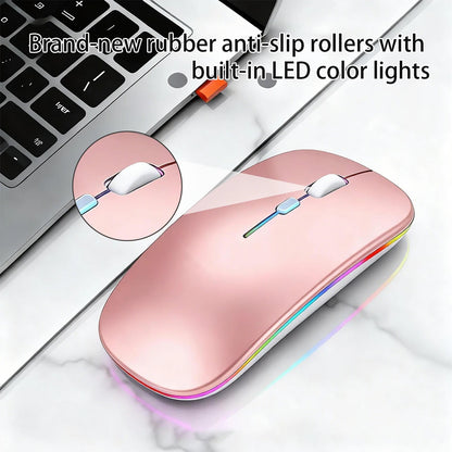 Rechargeable Bluetooth-compatible Wireless Mouse with 2.4G USB RGB Mouse for Computer Laptop Tablet PC Macbook Gaming Mouse Game