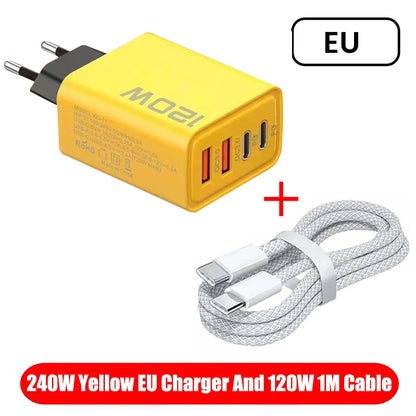 120W 4 Ports USB Charger Fast Charge Phone Charger Adapter Type C Cable For iPhone Samsung Xiaomi EU/US/UK Plug Wall Charger