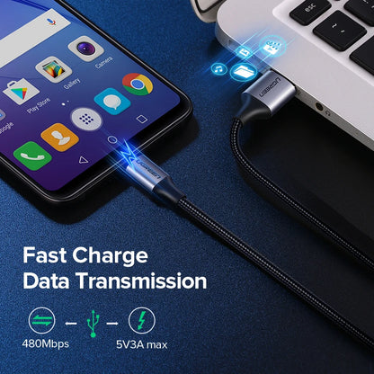 UGREEN USB-A To Micro USB Cable 2A Charger Fast Charging Data Braided Wire Android Mobile Phone Cable 25cm 50cm 1m 2m Short Long