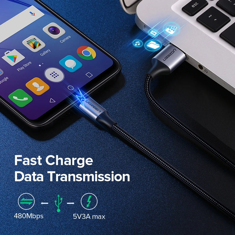 UGREEN USB-A To Micro USB Cable 2A Charger Fast Charging Data Braided Wire Android Mobile Phone Cable 25cm 50cm 1m 2m Short Long