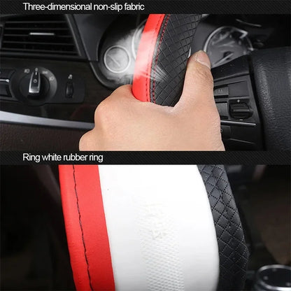 Perforated Nappa Leather Car Steering Wheel Cover Warm in Winter and Cool in Summer, Universal 15 Inch, Anti-Slip, Odorless