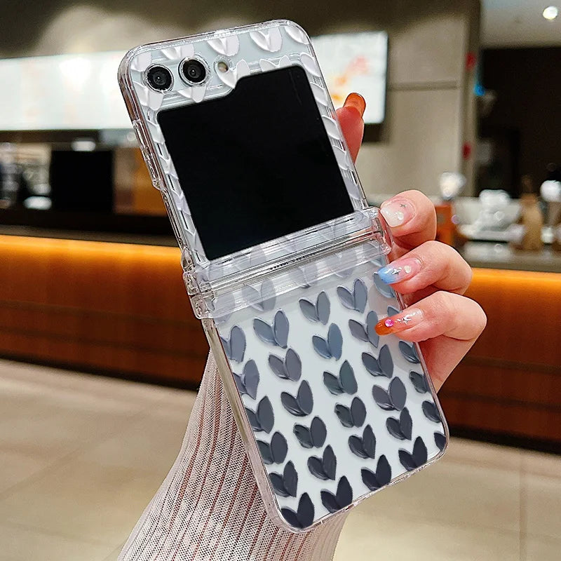 Transparent Love Flower Phone Case For Samsung Galaxy Z Flip8 Flip7 FE Flip 8 7 6 5 4 3 5G Flip5 Flip6 Shockproof Hard PC Cover