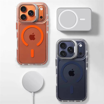 Luxury Magnetic Shockproof Clear Bumper Case for iPhone 17 Pro Max Air 16 15 14 13 12 Plus For Magsafe Lens Protect Stand Cover