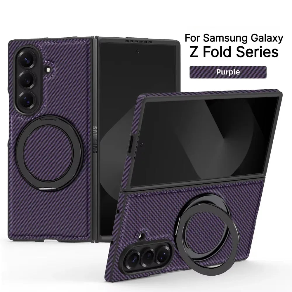 Business Carbon Fiber Texture Magnetic Case for Samsung Galaxy Z Fold 8 Ultra 7 6 5 4 for Magsafe Rotating Stand Protector Cover