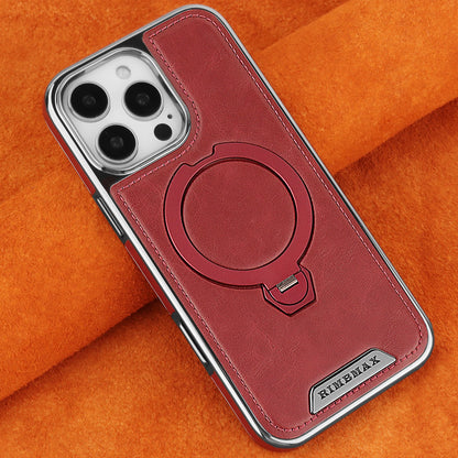 360 Rotating Bracket Luxury Magnetic Stand Ring Leather Case For iPhone 16 Pro Max 15 14 13 12 Magsafe Wireless Charging Cover
