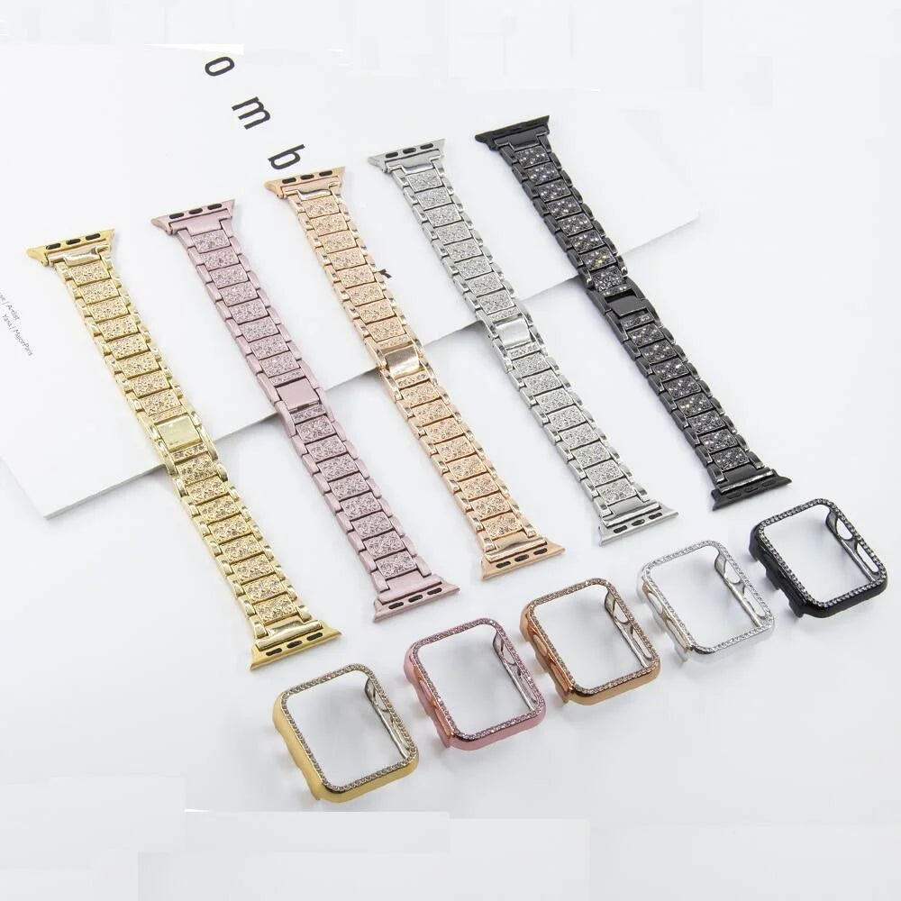 Chains Strap Case+Strap Metal Band Women Bracelet For Apple Watch 49mm 46mm 44mm 42mm 40 38mm for iWatch 10 9 8 7 6 5 SE 4 3 2 1