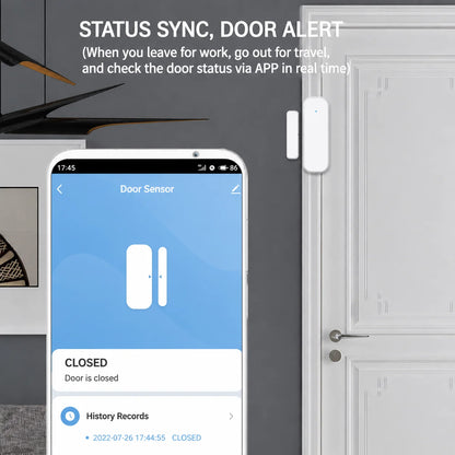 Tuya Door and Window Magnetic Smart Sensor with Zigbee and Wi-Fi connectivity, compatible with Alexa and Google Home