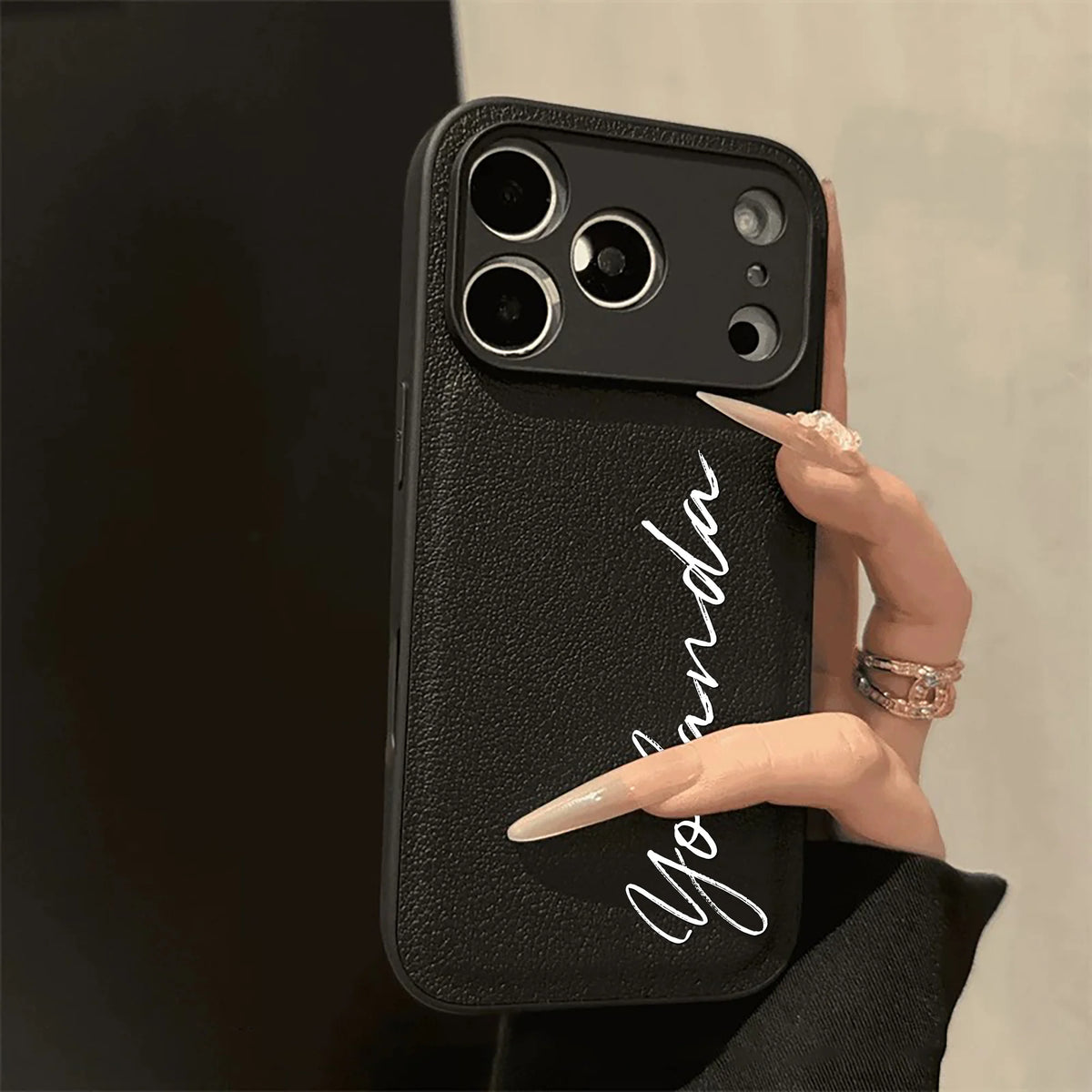 Custom Letters Name Minimalist Artificial Leather Solid Color Luxury Phone Case For iPhone 17 16 15 14 13 12 11 Pro Max 17 Air
