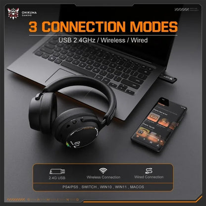 ONIKUMA GT886 Gaming Headset Tri Mode Bluetooth 2.4G Wireless Wired Low Latency Detachable Mic 60H Playtime For PC PS5 Switch