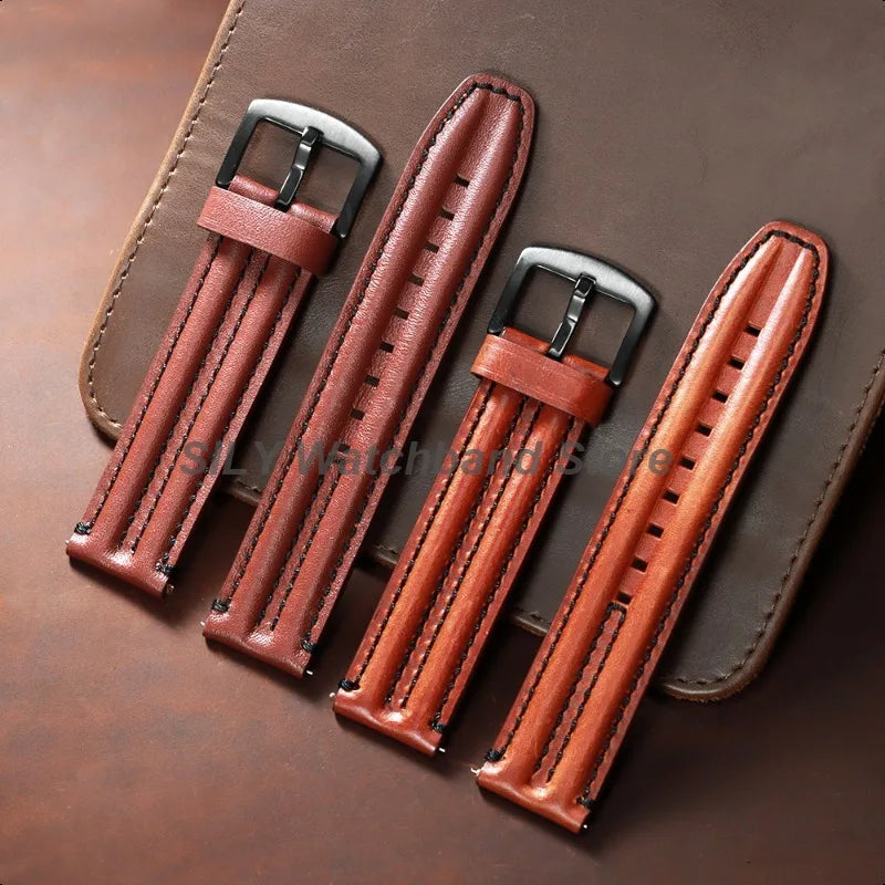 20/22/24mm Cowhide Leather Watchband Straps for Seiko for Omega Men Women Universal Business Bracelets Vintage Oil Wax Wristbelt