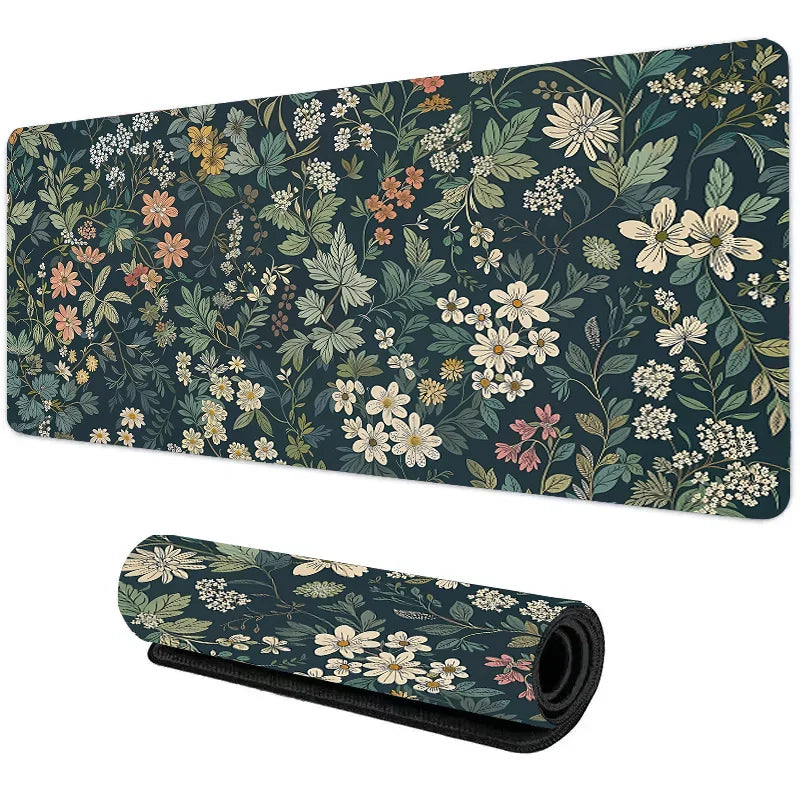 Botanical Green Floral Plant Mouse Pad Large Desk Pad Non-Slip Gaming accessories Mouse Mat Stitched Edges for Office and Home