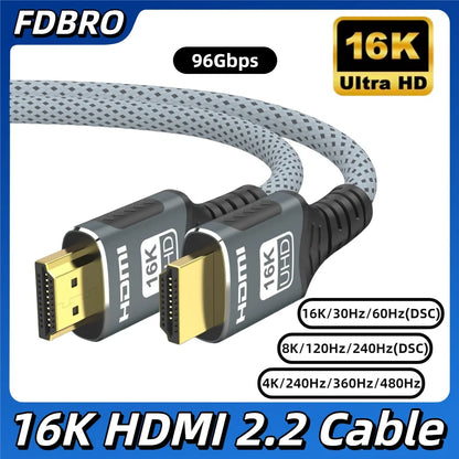 16K@60Hz HDMI 2.2 Cable compatible with 8K/4K HDMI supporting 8K@120Hz high-speed video for PS4/5 TVs laptops and monitors