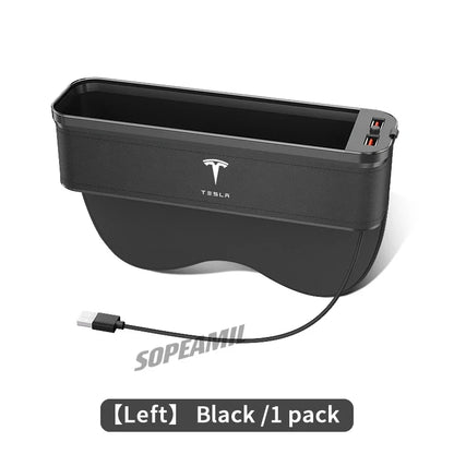 Car USB Charging Multifunction Crevice Storage Box Seat Gap Box For Tesla Cybertruck Roadster Model 3 Model Y Model S Model X