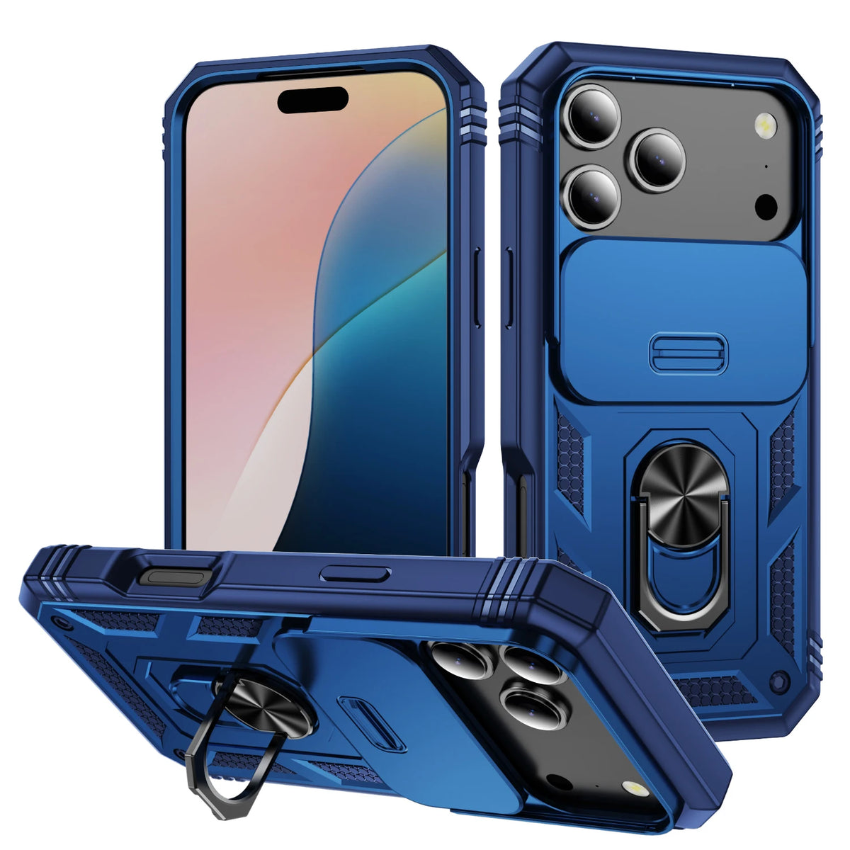 For iPhone 18 Pro Max 17 Air 16e 17 Pro Max 16 14 13 12 Slide Camera Case Heavy Duty Build in 360 Degree Rotate Kickstand Cover