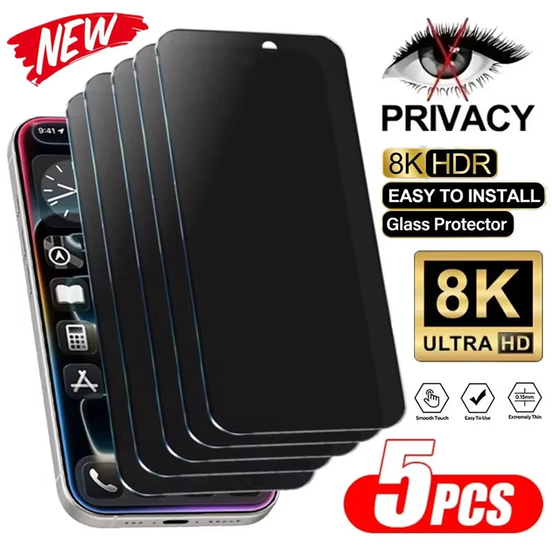 5Pcs Anti-Spy For iPhone 17 Pro Max 16 13 12 11 14 15 16e Mini 16 Plus X XS XR 7 8 SE Privacy Screen Protector