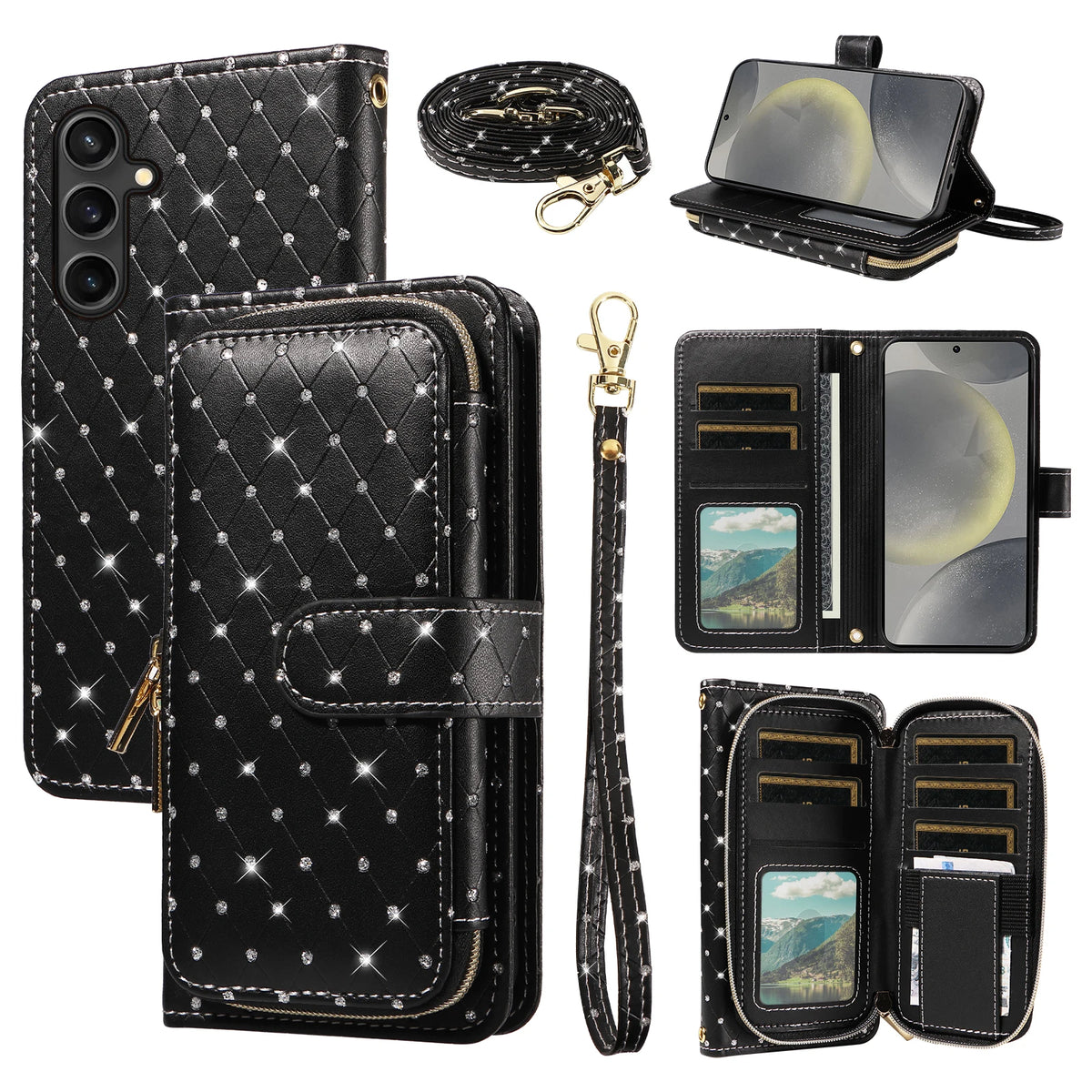Flip Wallet Phone Case For Samsung Galaxy Z Fold 7 6 5 4 3 2 Fold7 Fold6 Fold5 Fold4 Kickstand Card Holder Strap Lanyard Cover