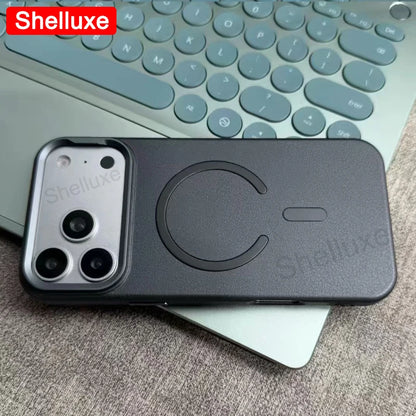 For IPhone17 Pro Max Leather Magnetic Phone Case Shelluxe For iPhone 17 Air 16 15 14 13 12 Pro Max Cases Lens Metal-Frame Cover
