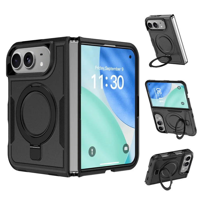 Haoma Karon Color Invisible Magnetic Bracket Phone Case For IPhone Duo PC+TPU Sturdy Anti Drop Back Cover Protective Case