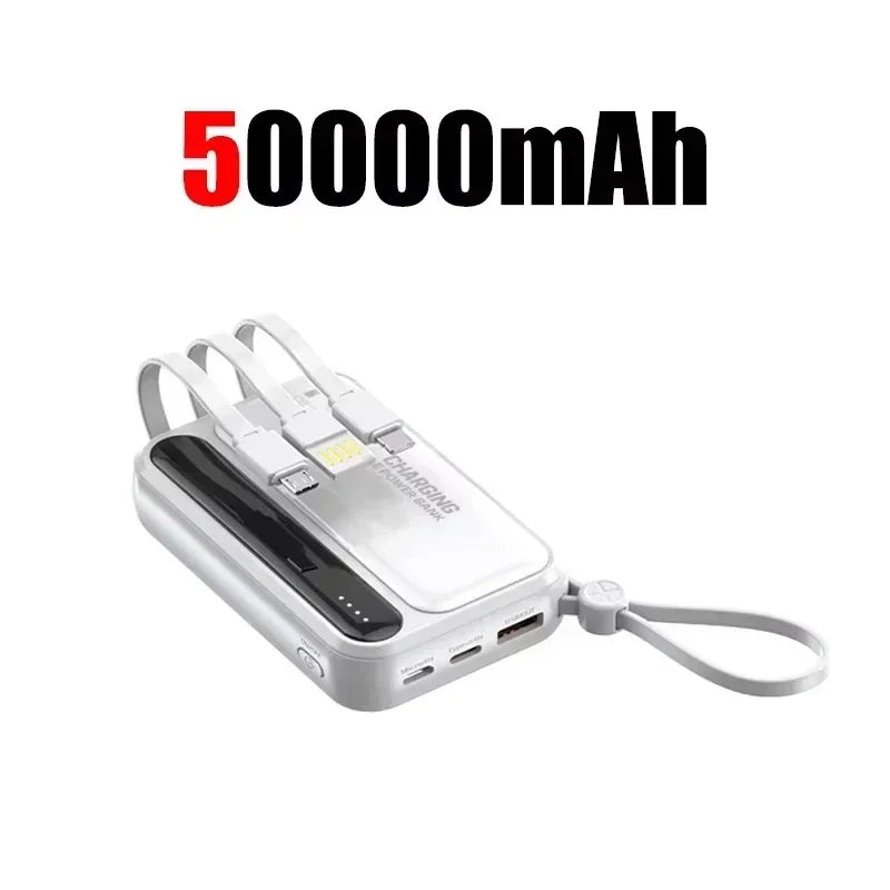 Lenovo New 500000mAh 4 Cables High Capacity Mini Power Bank Fast Charging Portable External Battery Supply New For iPhone Xiaomi