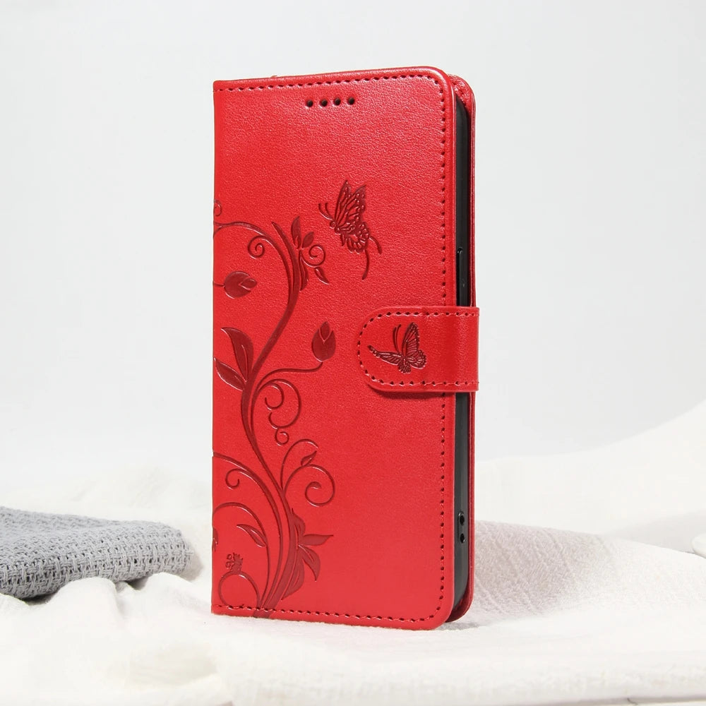 Butterfly Flower Leather Case For iPhone 17 Air 16 17e 16e 15 14 13 12 Mini 11 Pro Max Plus Flip Wallet Card Slot Book Cover