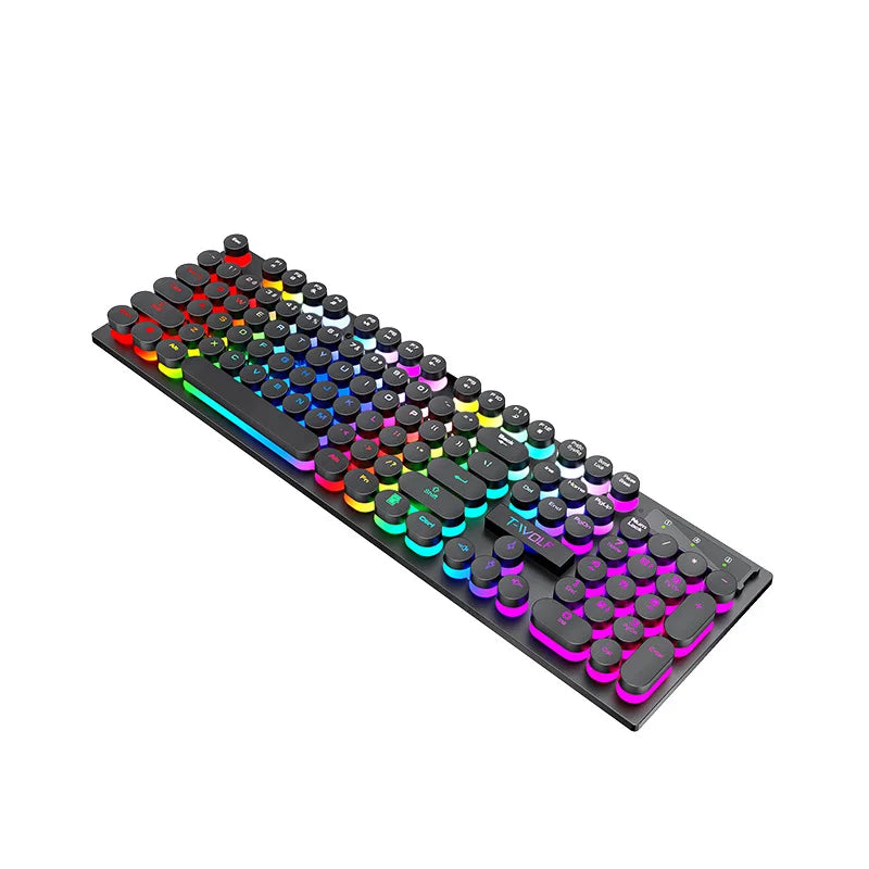 T80 Gaming Mechanical Feel Keyboard Wired 104 Keys Keyboard USB Retro Punk Game Office Suspended Keycap Cool RGB Lighting Effect