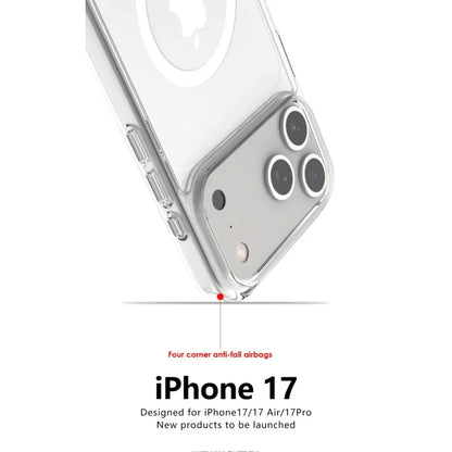 Shockproof For Magsafe Clear Magnetic Wireless Charge Case For iPhone 17 Air 17 Pro Max Hybird Hard Acrylic Back Cover Bumper