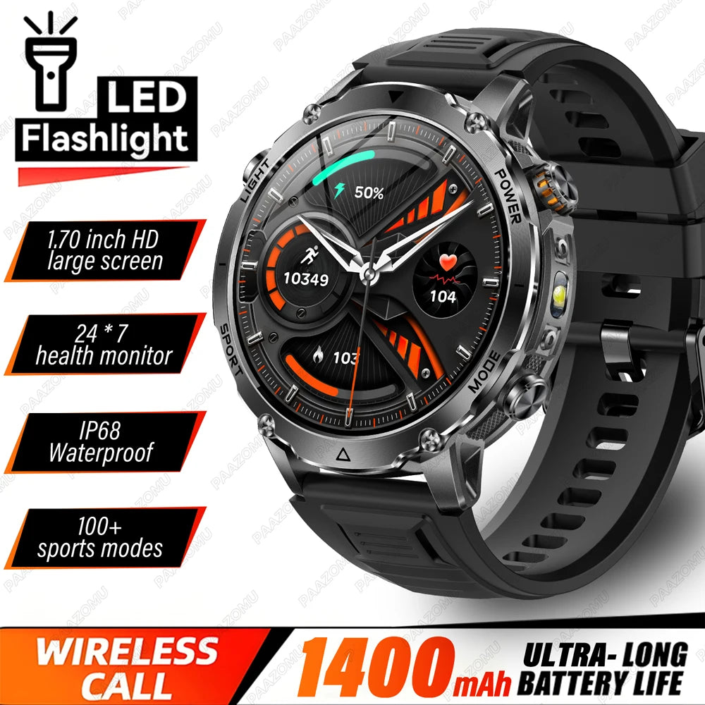 Brand+TANK Ultra 1400mAh Big Battery Smart Watch Men GPS Path Sport Flashlight BT Call Waterproof Outdoor Military Smartwatches