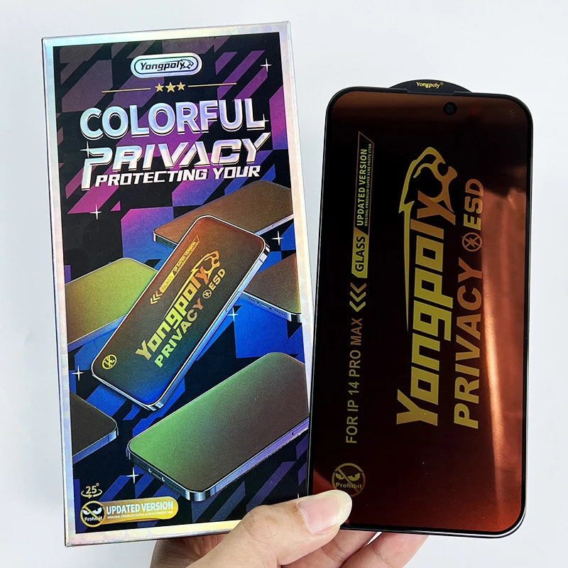 3pcs Colorful Privacy Tempered Glass ESD Screen Protector Anti Spy Film For iPhone Duo 18 Pro Max 17 Air 17E 16 Plus 15 14 13