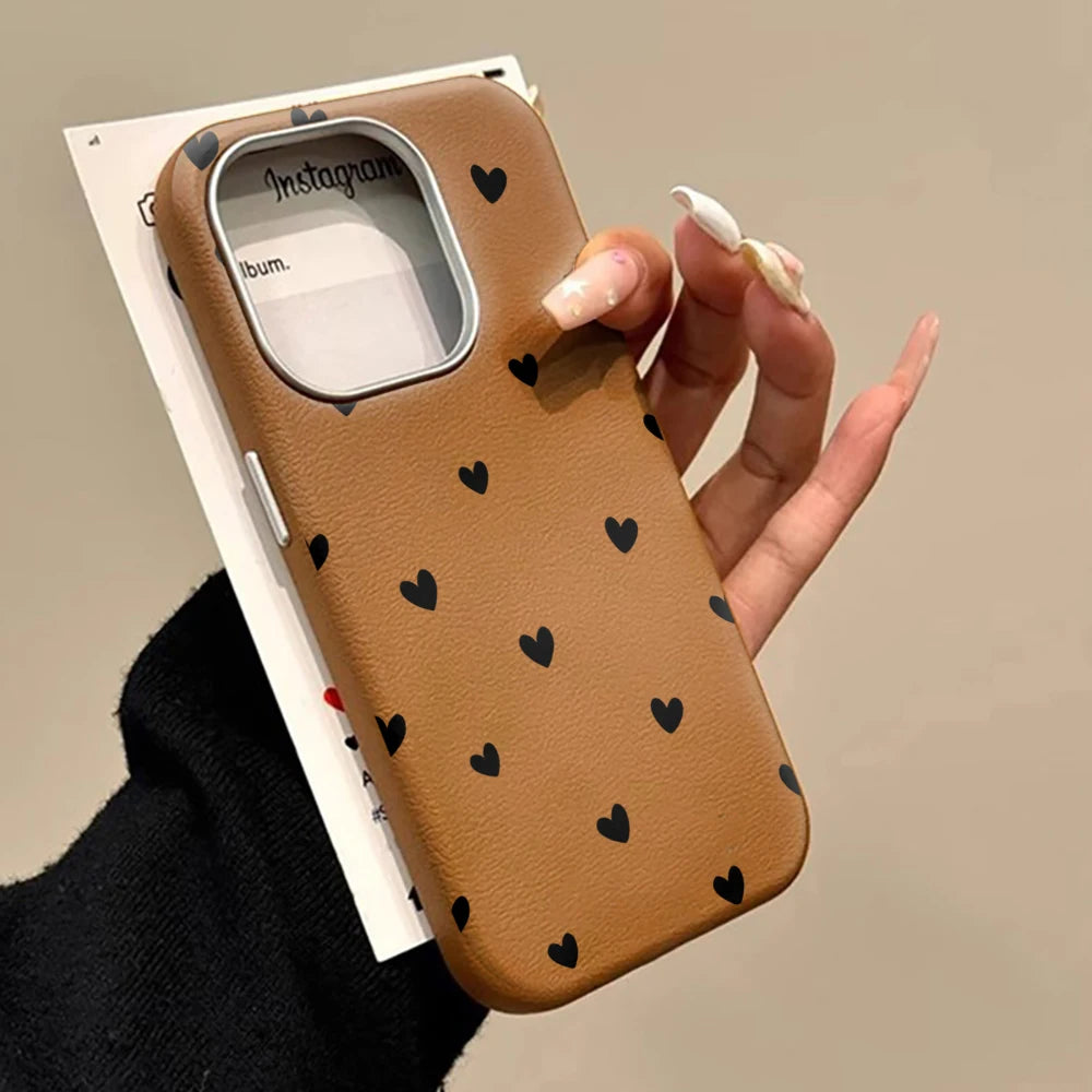 Love Heart Pattern INS Phone Case For iPhone 17 16 15 14 13 12 11 Pro Max Plus Protection Shockproof Silicone Soft Luxury Cover