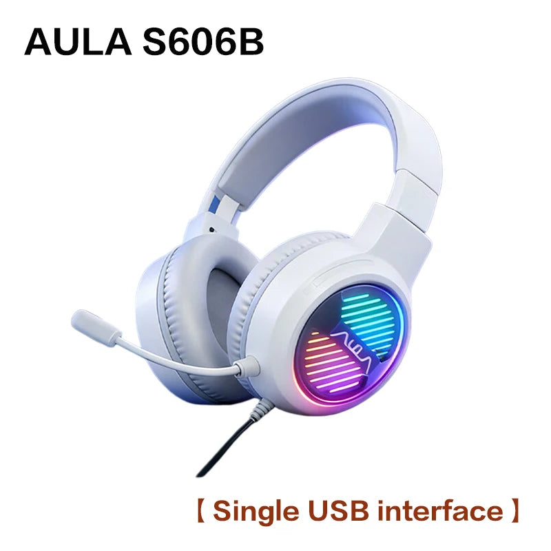 AULA S606B Wired Gaming Headset 50mm Driver Virtual 7.1 Surround Sound Noise Cancelling Mic RGB Gaming Headphones