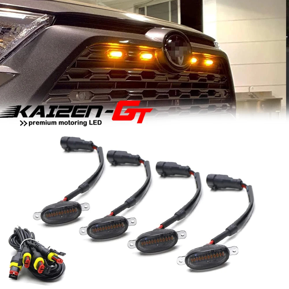 Universal Smoked Lens Amber / White LED Car Front Grille Clearance Marker Light Assemblies W/ Wiring Harness Kit For Truck SUV