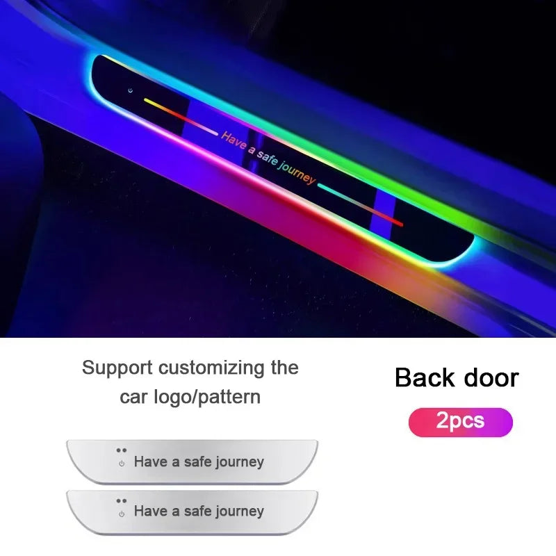New Customized Car Door Threshold Sill Strip Light Logo Lamp Free Wiring LED RGB Welcome Scuff Plate Decorative Pedal Light