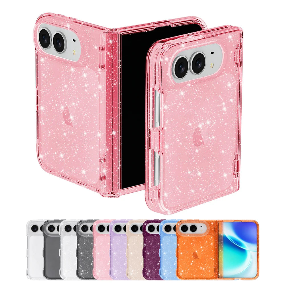 For IPhone Duo Fashion Transparent Glitter Acrylic Phone Case for IPhone Duo 18 Fold Shockproof Axis Protection Slim Fit Cover