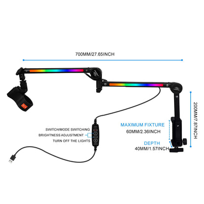 Desktop Arm Holder for Microphone Stand Computer Mic Stand with RGB Lighting Cantilever Bracket for Live Singing Condenser Mic