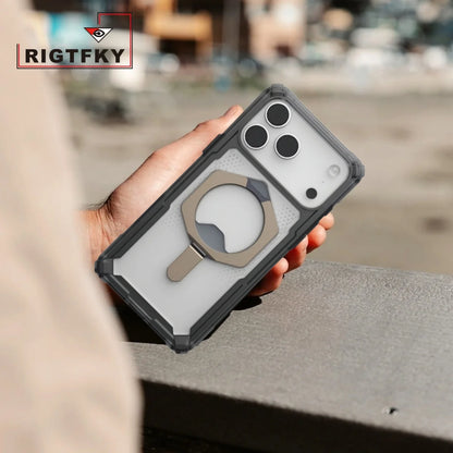Transparent Military Shockproof Armor Phone Case For Iphone 17 Air 16 15 14 Plus 13 12 Pro Max Magnetic Holder Protective Cover