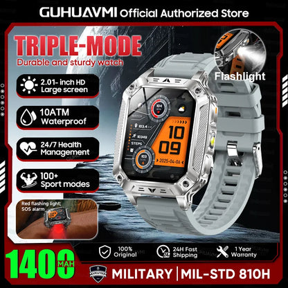2026 New 1400mAh Large Battery Military Outdoor 2.01 inches Smart watch Men 10ATM Waterproof Bluetooth Call Sports Smart Watch