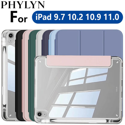 Case for iPad (A16) 11th Gen, 10th Gen, 11-inch 2025, iPad 9th/8th/7th/6th/5th gen, iPad Air Crystal Clear Case with Pencil Slot