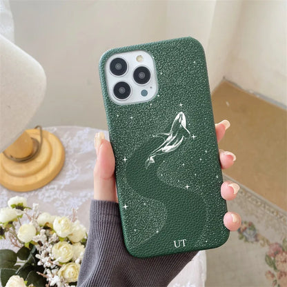 Personalised Letters Pebble Grain Leather Stars Whale Casesfor iphone 17 12 14 13 15 16 Pro Max 17 air 14Plus Luxury Hard Covers