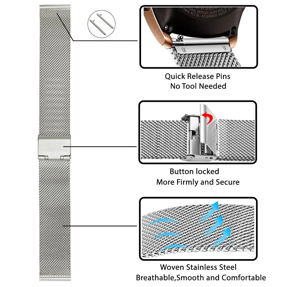 18mm 20mm 22mm 24mm Width Quick Release Full Stainless Steel Watchband Wristwatch Universal Flat Head Watch Strap Accessories