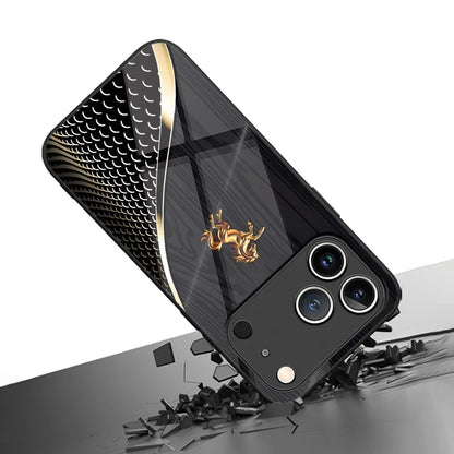 Stylish Golden Horse Tempered Glass Phone Case For iPhone 17 16 Pro 16E 15 14 13 12 11 Pro Max 17 Air X XR XS 7 8 Plus Cover